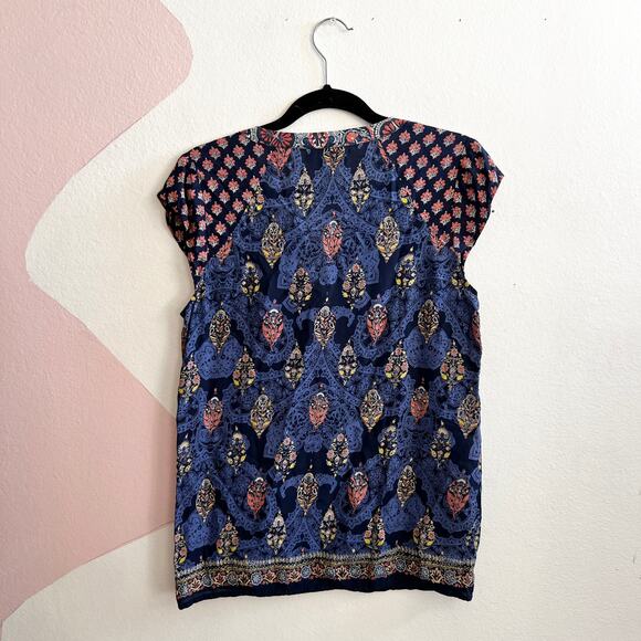 Lucky Brand Peasant Top Women's Size Small Blue Boho Paisley Print - Picture 2 of 5